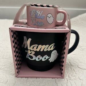 Mama Boo Little Boo Halloween Mug Set Pink Ghost Coffee Gift Set New in Box